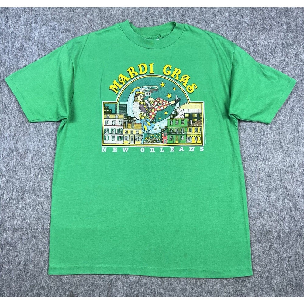 Vtg 1983 Mardi Gras New Orleans Men's T-Shirt Green Single Stitch USA Size XL